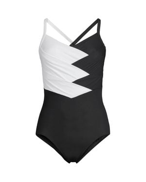 Lands' End Long Pleated Slender Swimsuit - Black