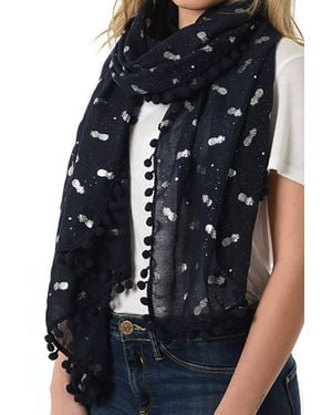 SARTA Pom Pom Pineapple Foil Scarf - Blue