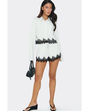 EGO Contrast Contrast Lace Mini Shorts - White