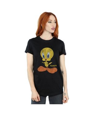 Looney Tunes Tweety Pie Distressed Cotton Boyfriend T-Shirt - Black