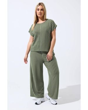 Yours Stripe Wide Leg Trousers - Green