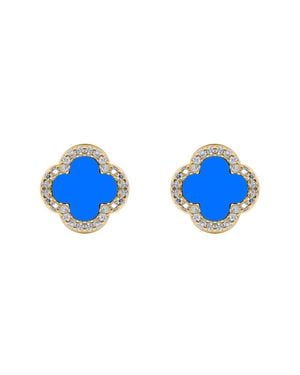 Jewelco London Plated Clover Agate Cz Halo Lucky Charm Earrings - Blue