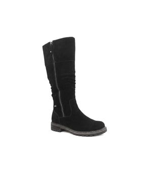 Pavers Suede Leather Wide Calf Fit Boots - Black