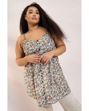 Yours Floral Button Cami Vest Top - Black