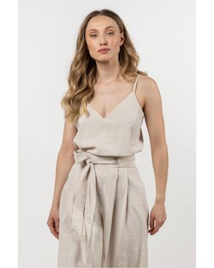 Love Lace Minimal Cotton Hip Length Camisole Top - Natural