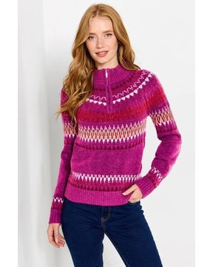 Joe Browns Connie Half Zip Fairisle Jumper - Purple