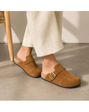 LARANGE Buckle Strap Clog Mule Sandals - Natural