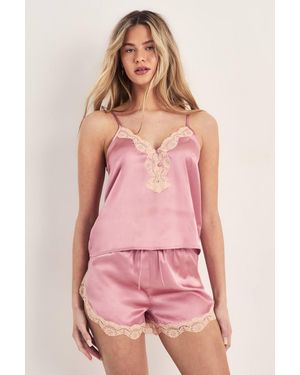 Nasty Gal Satin Lace Detail Cami & Shorts Pyjama Set - Pink