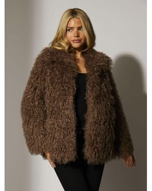 South Beach Mongolian Faux Fur Jacket - Brown