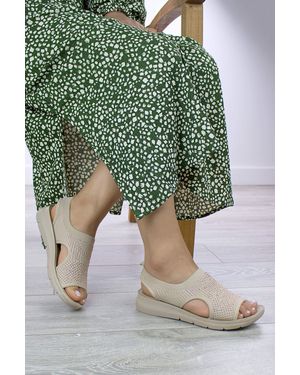 AJVANI Low Heel Elastic Slingback Comfort Diamante Sandals - Green