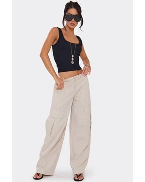 EGO Wide Leg Button Low Rise Trousers - Natural