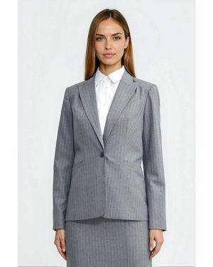 Love Lace Viscose Striped Collared Blazer - Grey