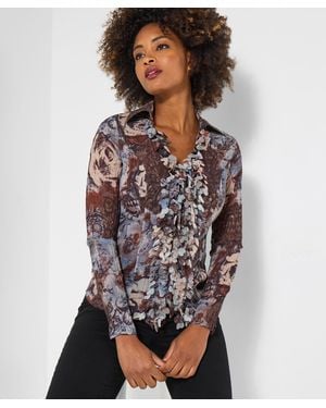 Joe Browns Autumn Print Ruffle Blouse - Grey