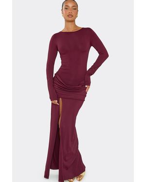EGO Long Sleeve Drape Maxi Dress - Red