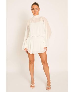 Rebellious Fashion Blouson Ruffle Playsuit - Natural