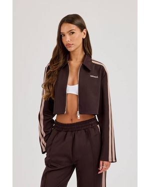 CERNUCCI Mocha Taping Cropped Harrington Jacket - Brown