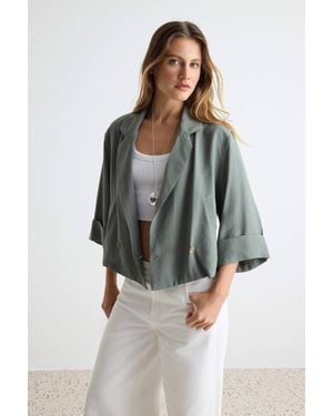 WOVCOR Relaxed Fit Seasonal Crop Jacket - Green