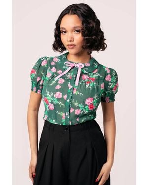 Hell Bunny Mabel Deep Base Roses Blouse - Green