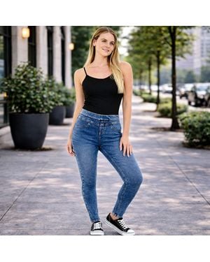 Smart Living Skinny Fit Denim Jeans Jeggings Pull On Casual With Pockets - Blue