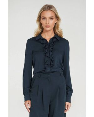 KDMD Fitted Long Sleeve Shirt With Jabot Detail - Blue