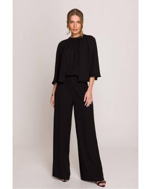 Love Lace Pleated Collared Sleeveless Jumpsuit With Pockets - Blue