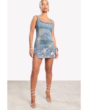 EGO Body Contouring Sleeveless Mini Dress - Blue