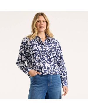 Lands' End Boxy Cropped Non-Iron Shirt - Blue