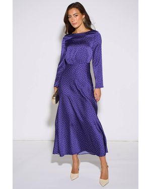 Gini London Spot Long Sleeves Satin Midi Dress - Purple