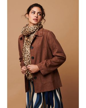 Izabel London Faux Suede Button Front Shirt Jacket - Brown