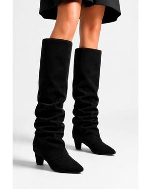 LARANGE Point Mf Zip Slouchy Kitten Heel Knee High Boots - Black