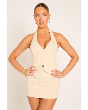 Rebellious Fashion Kamila Waistcoat & Mini Skirt Co-Ord - Natural