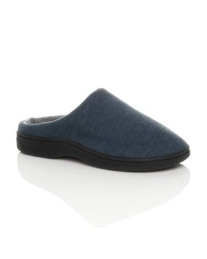 AJVANI Flat Heel House Shoes Corduroy Slippers - Blue