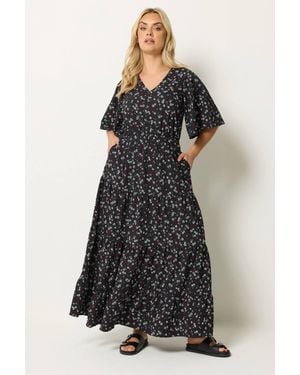 Yours Ditsy Floral Textured Maxi Dress - Black