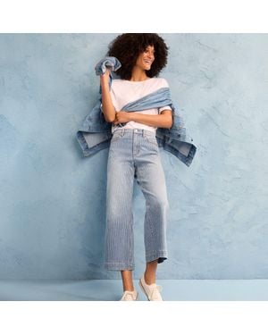 Lands' End Petite Wide Leg Cropped Jeans, High Waisted - Blue