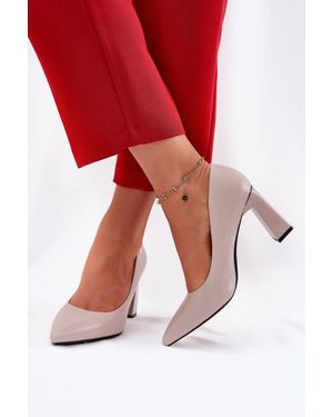 KDMD Elegant Block Heel Court Shoes With Pillar Heel Pointed Toe Style - Red