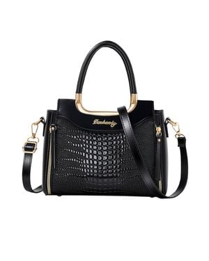 MODISHION Glossy Pu Leather Shoulder Bag With Textured Pattern - Black