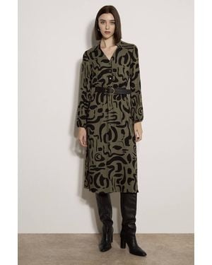 Apricot Abstract Brushstroke Midi Dress - Green