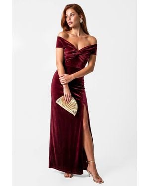 Maya Deluxe Twist Front Bardot Velvet Maxi Dress - Red