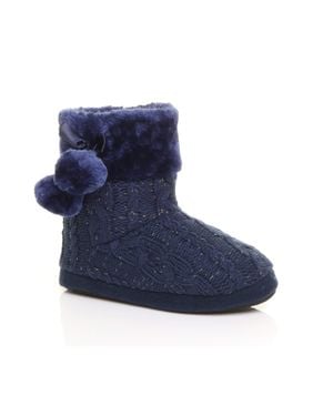 AJVANI Knitted Glitter Ankle Boot Slippers - Blue