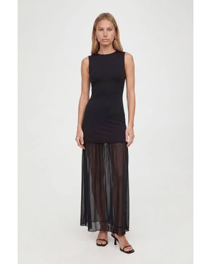 Roselle Sleeveless Sheer Mesh Hem Bodycon Maxi Dress - Blue