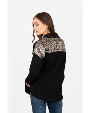 SARTA Andie Sequin Leopard Print Denim Jacket - Black