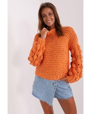Love Lace Puff Sleeve Textured Polyester Jumper Style 186594 - Orange