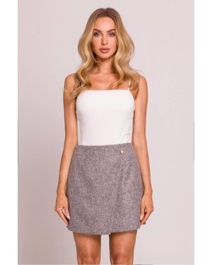 Love Lace Asymmetrical Trapeze Mini Skirt With Heart Button - Grey