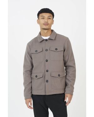 Brave Soul Faux Wool Four Pocket Shacket - Grey