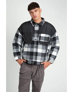 Native Youth Oversized Check Jacket With Contrast Panels - Grey