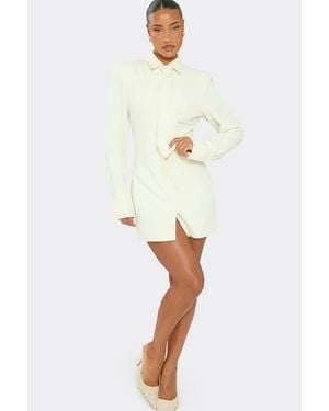 EGO Tailored Long Sleeve Button Tie Mini Dress - White