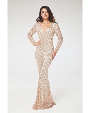 LuvForever Fashion Long Sleeve Sequin Maxi Dress - Natural