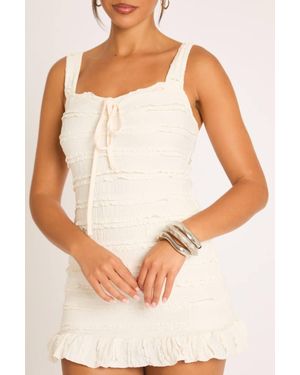 Rebellious Fashion Textured Frill Hem Mini Dress - White