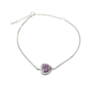 Harfi Amethyst February Birthstone Love Heart Charm Sterling Bracelet - Metallic
