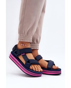 Love Lace Lee Cooper Textile Velcro Sandals With Foam Platform Summer - Blue